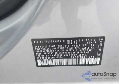 2019 Volkswagen Jetta S/Se/R-Line z USA, uszkodzony, nr VIN 3VWCB7BU9KM232514